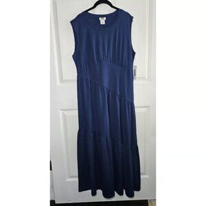 DKNY Tiered Sleeveless Midi Dress Navy Large